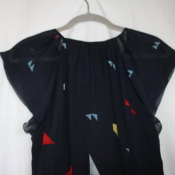 Joie NWT 100% Silk Navy Colorful Layered Cocktail Midi Dress Sheer Ruffles 8 M - Picture 9 of 13